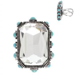 NEW SOPHIA COLLECTION women's crystal adjustable ring in clear octagon